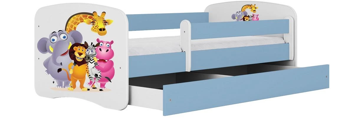 Babydreams krevet+podnica+dušek 90x184x61 cm beli/plavi/print zoo