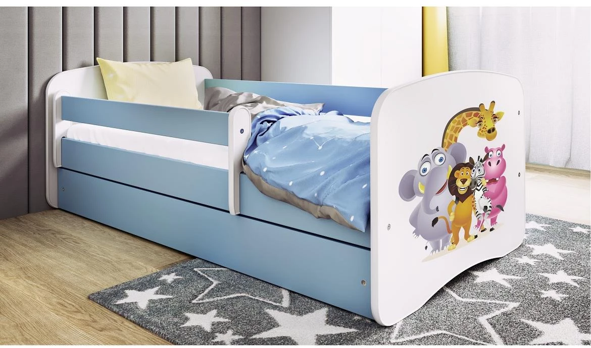 Babydreams krevet+podnica+dušek 90x184x61 cm beli/plavi/print zoo