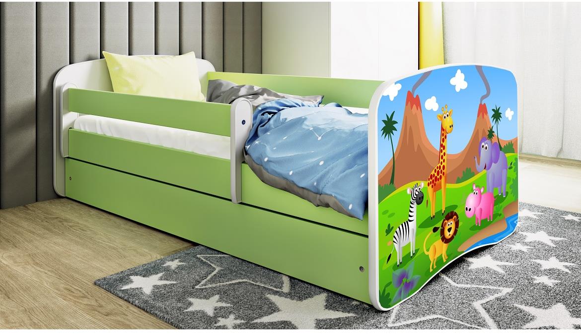 Babydreams krevet+podnica+dušek 90x184x61 cm beli/zeleni/print safari