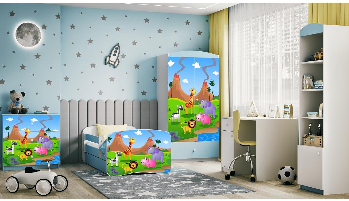 Babydreams krevet+podnica+dušek 90x184x61 cm beli/plavi/print safari