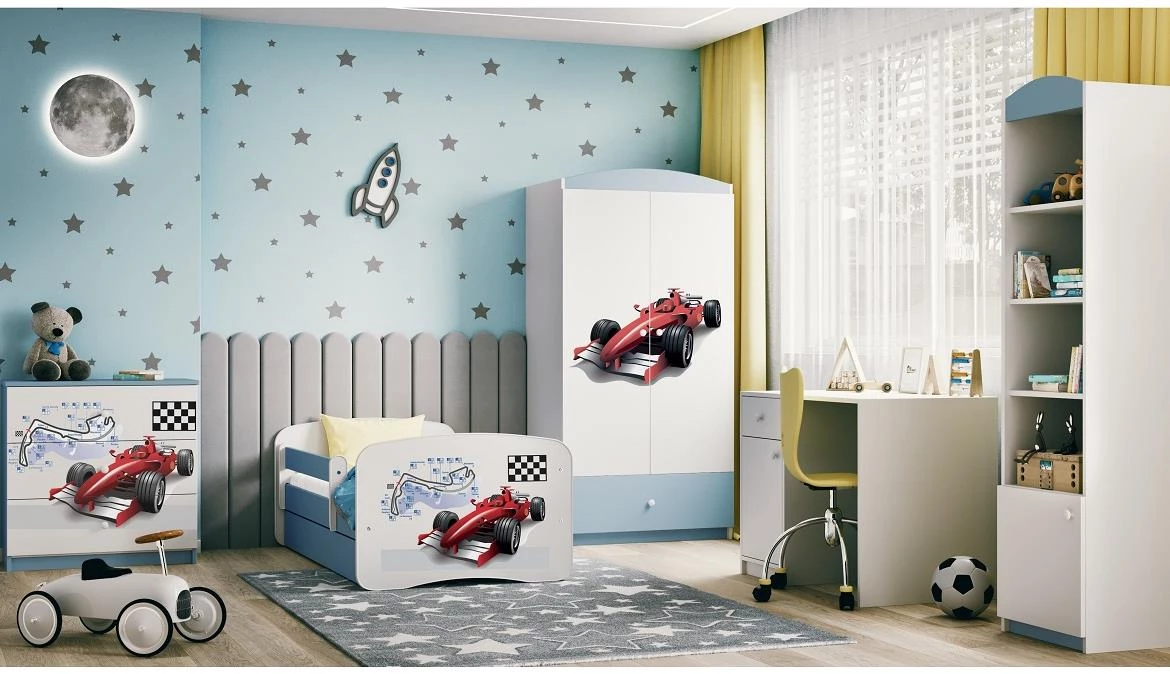 Babydreams krevet+podnica+dušek 90x184x61 cm beli/plavi/print formula