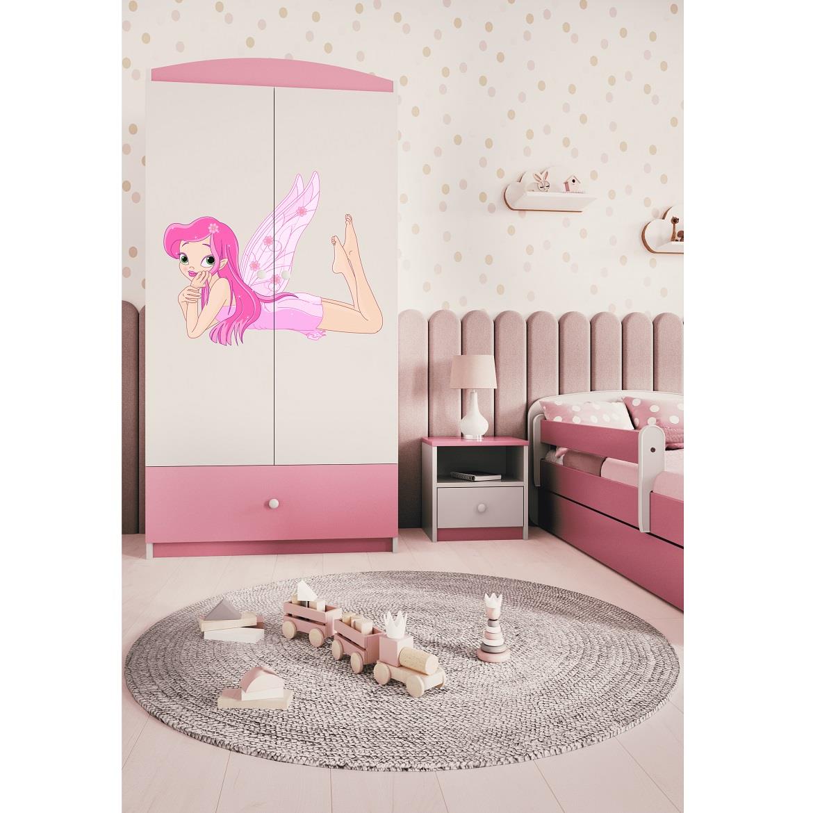 Babydreams ormar 2 vrata+1 fioka 90x57x187 cm beli/roze/print vile 2