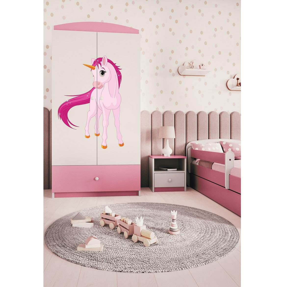 Babydreams ormar 2 vrata+1 fioka 90x57x187 cm beli/roze/print jednorog