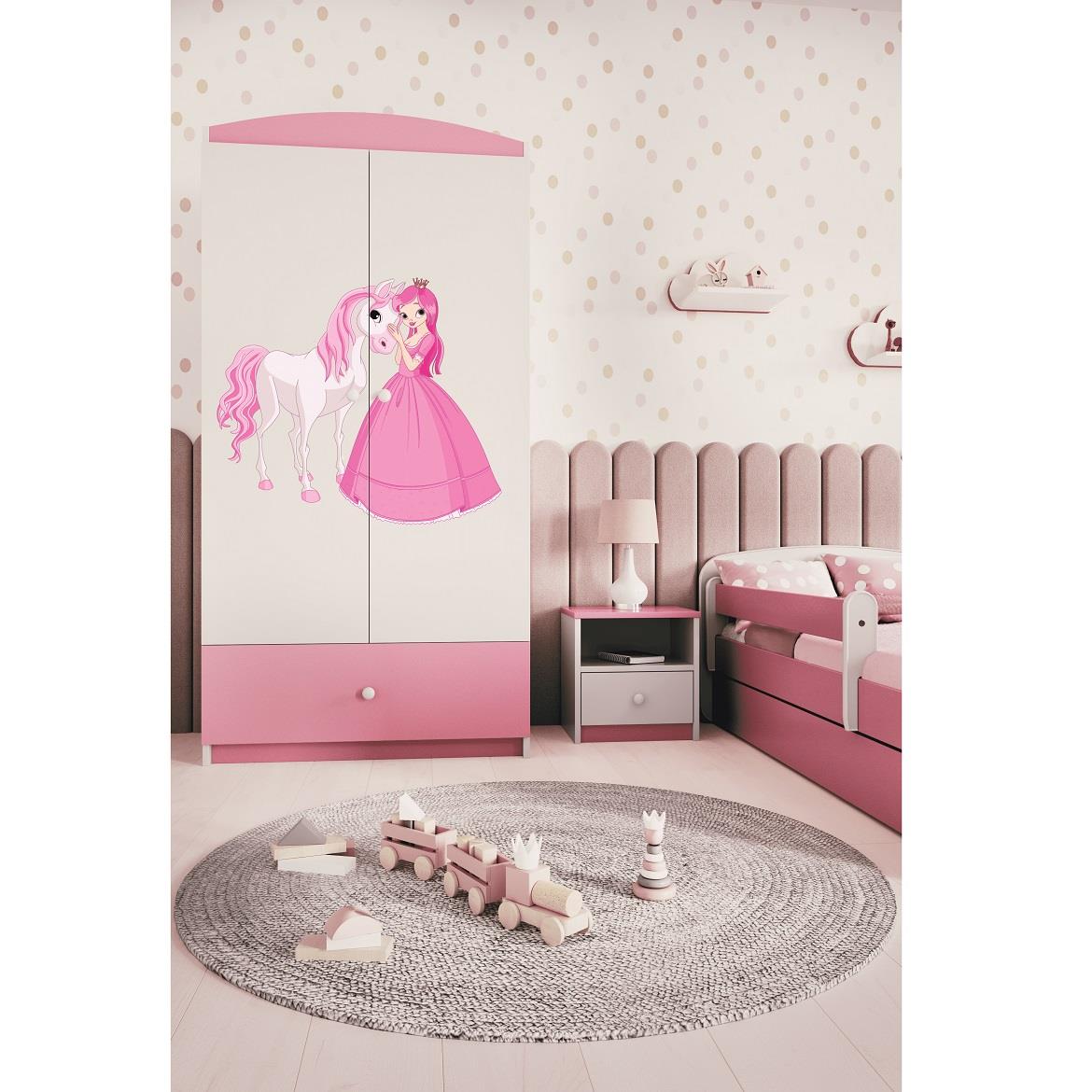 Babydreams ormar 2 vrata+1 fioka 90x57x187 cm beli/roze/print princeza 2