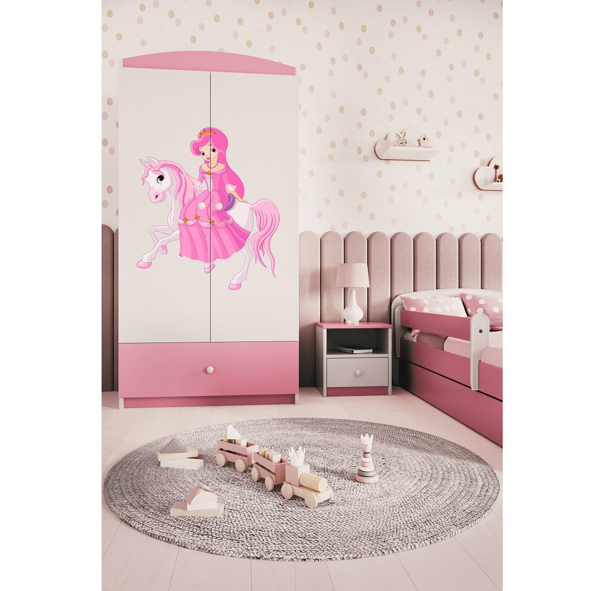 Babydreams ormar 2 vrata+1 fioka 90x57x187 cm beli/roze/print princeza