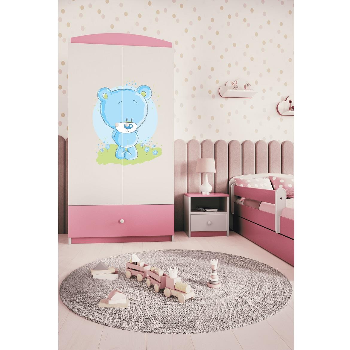 Babydreams ormar 2 vrata+1 fioka 90x57x187 cm beli/roze/print medveda 3