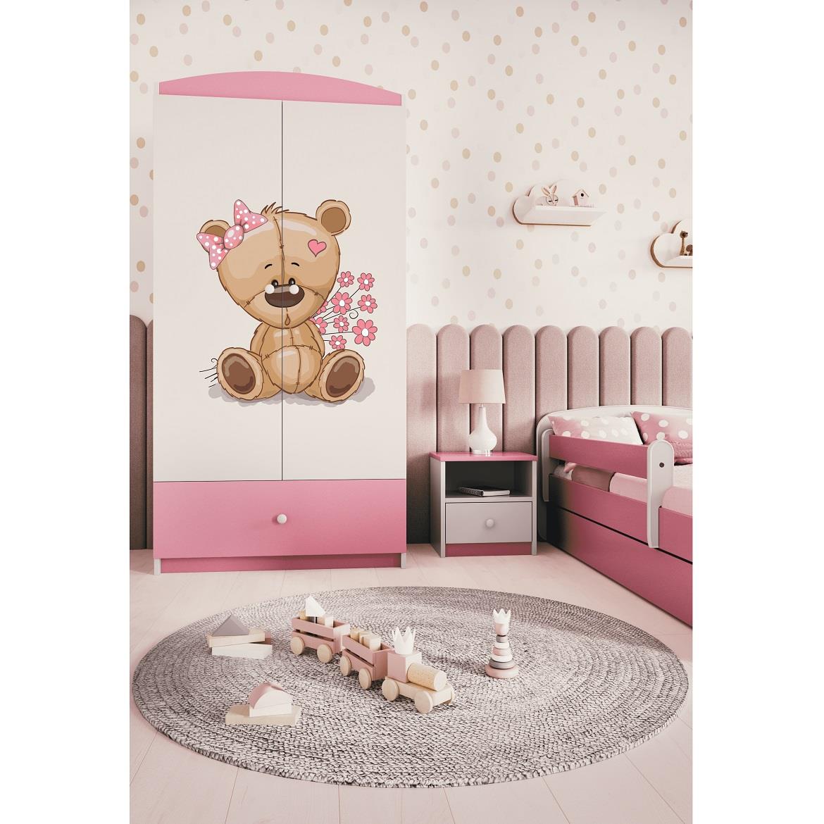 Babydreams ormar 2 vrata+1 fioka 90x57x187 cm beli/roze/print medveda