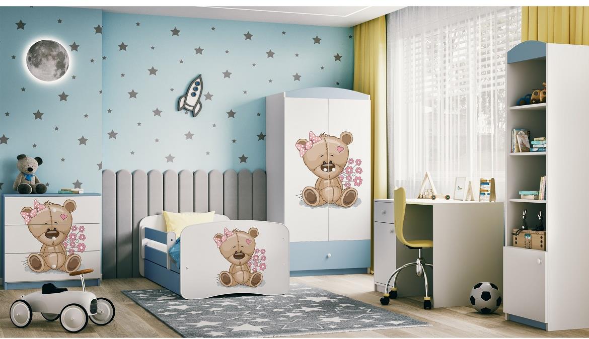 Babydreams ormar 2 vrata+1 fioka 90x57x187 cm beli/plavo/print medveda