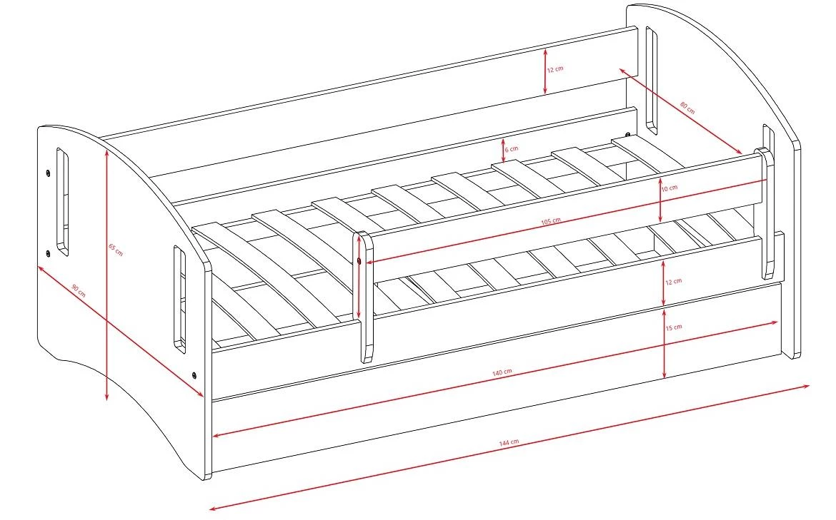 Classic decji krevet sa podnicom 90x144x65 cm belo/sivi