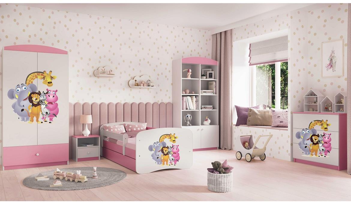 Babydreams komoda 3 fioke 81x41x80,5 cm roze/bela/print zoo