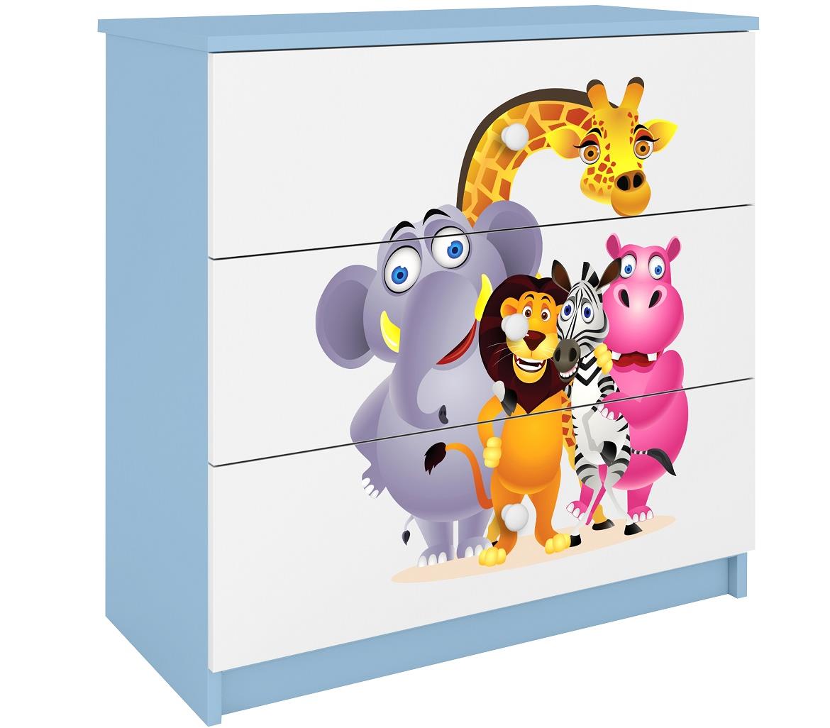 Babydreams komoda 3 fioke 81x41x80,5 cm plava/bela/print zoo