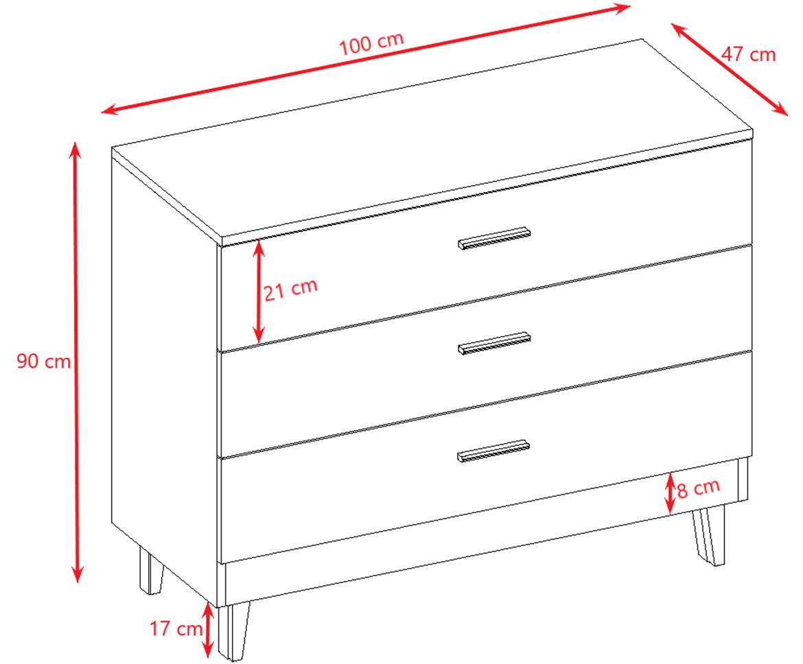 Kubi komoda 3 fioke 90x47x100 cm bela