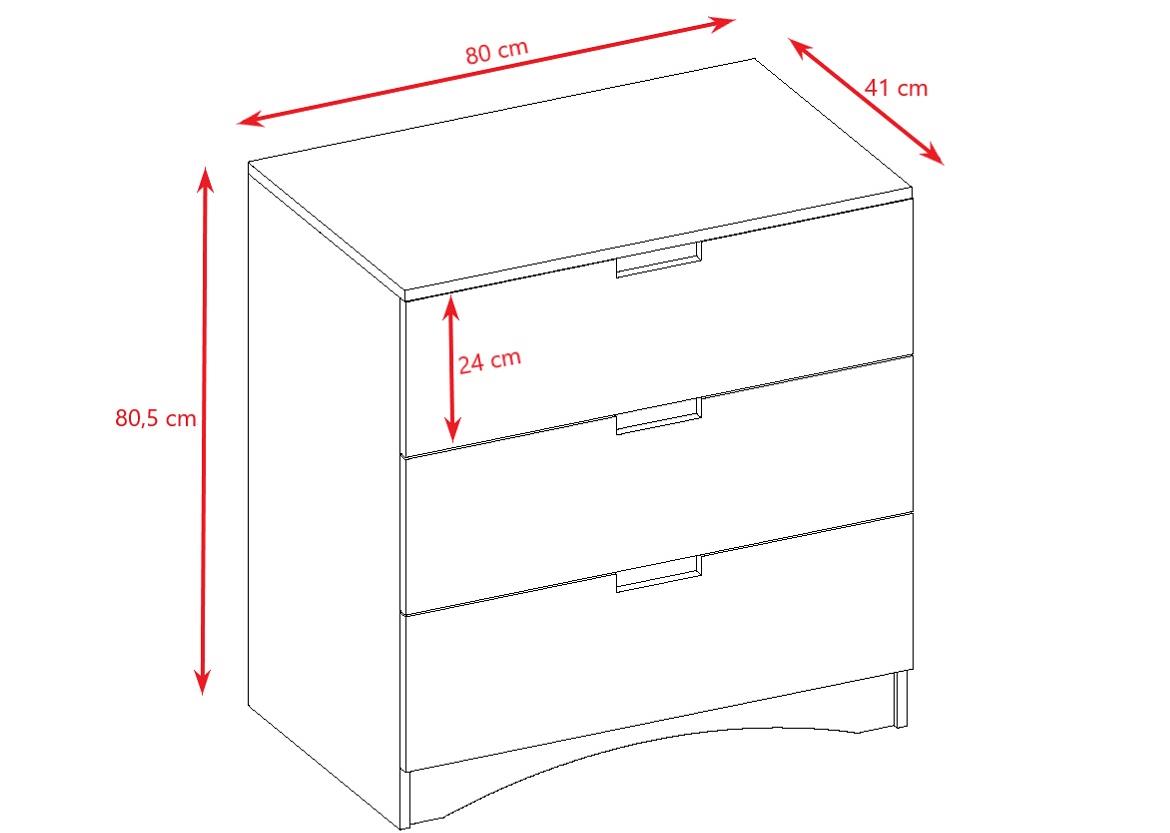 Classic komoda 3 fioke 80x41x80,5 cm bela