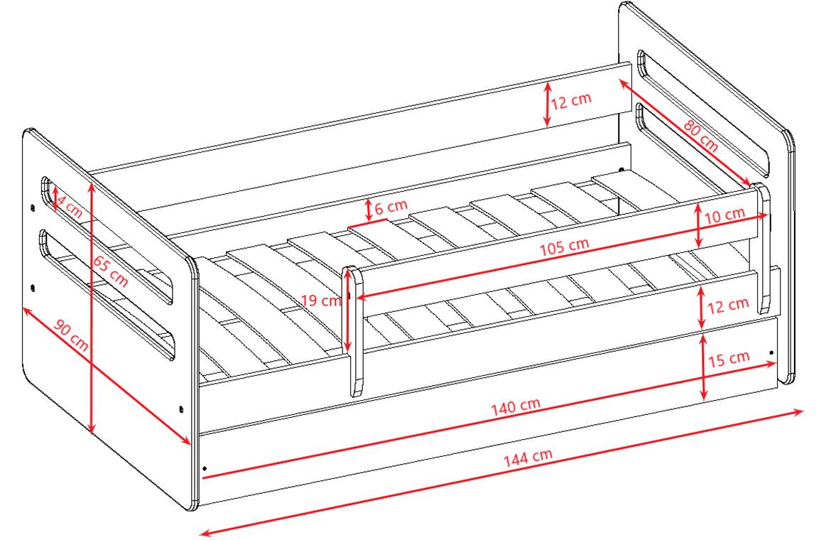 Tomi decji krevet sa podnicom 90x144x65 cm belo/roze