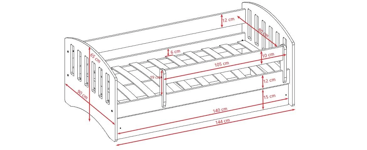 Classic decji krevet sa podnicom 90x188x65 cm belo/sivi