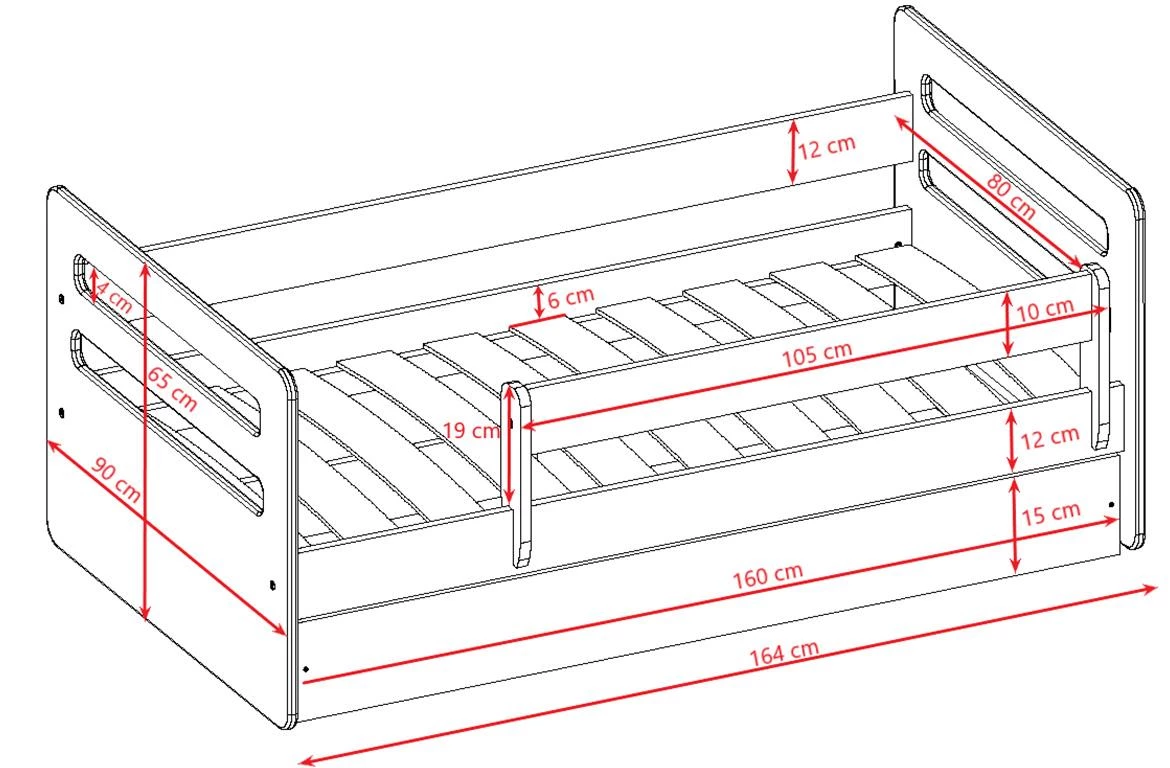 Tomi decji krevet sa podnicom 90x164x65 cm belo/roze