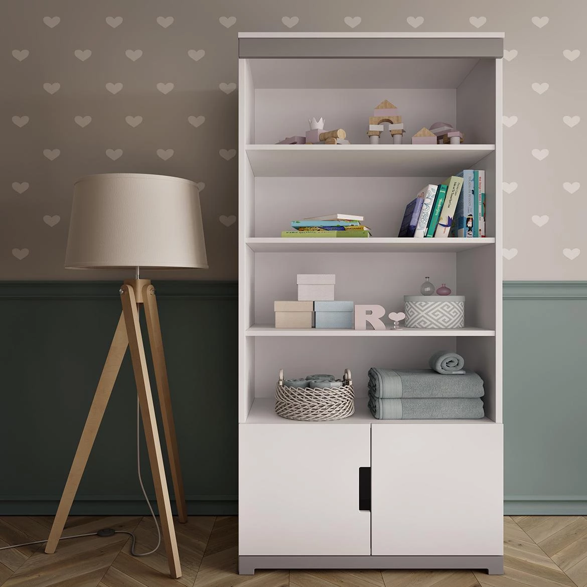 Tomi polica 2 vrata+4 otvora 70x44x180 cm bela