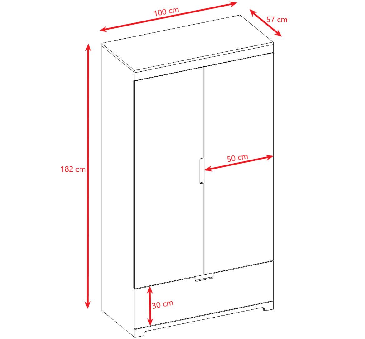 Tomi ormar 2 vrata+1 fioka 100x57x182 cm beli