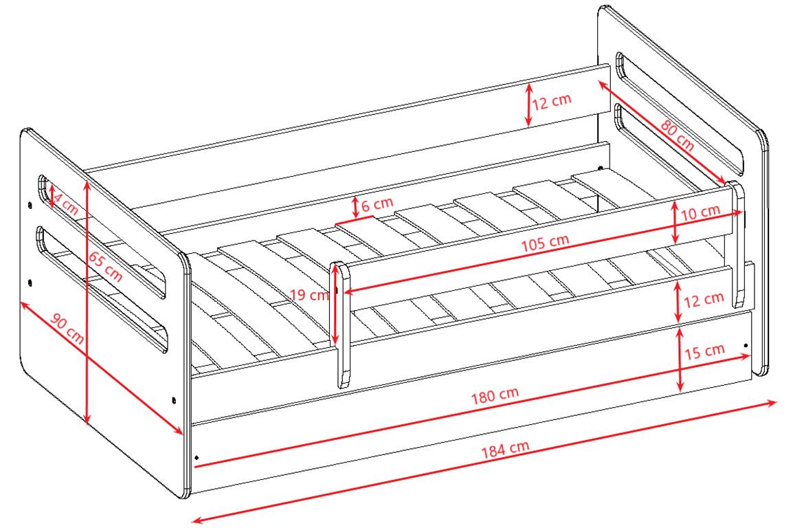 Tomi decji krevet sa podnicom 90x184x65 cm belo/roze