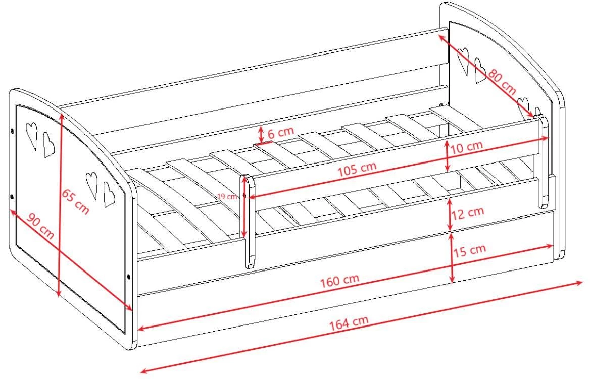 Julia decji krevet sa podnicom 90x164x65 cm belo/roze