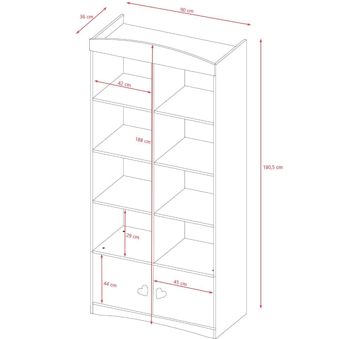 Julia polica 2 vrata+8 otvora 90x36x188,2 cm bela