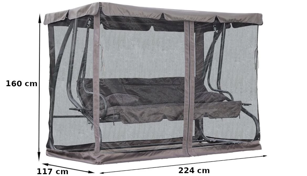 Sklopiva baštenska ljuljaška sa mrežom protiv komaraca 160X117X224 cm siva
