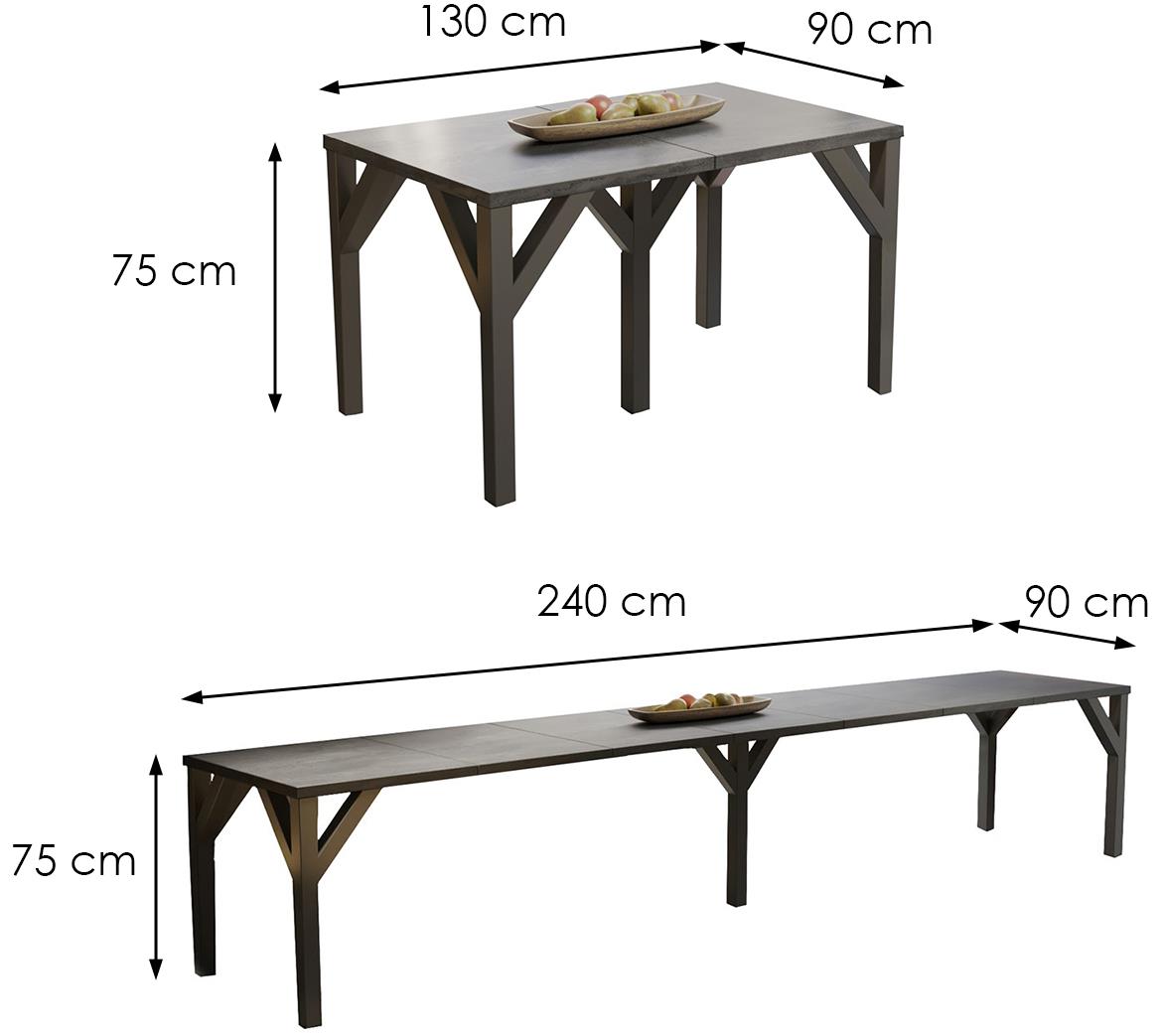 Dunaj sto 130(240)x80x75 cm tamno sivi