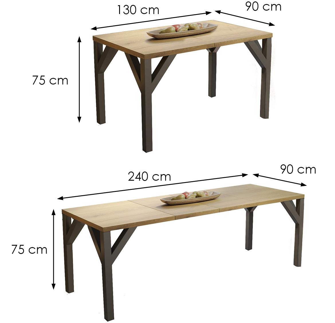 Baltika sto 130(240)x90x75 cm hrast