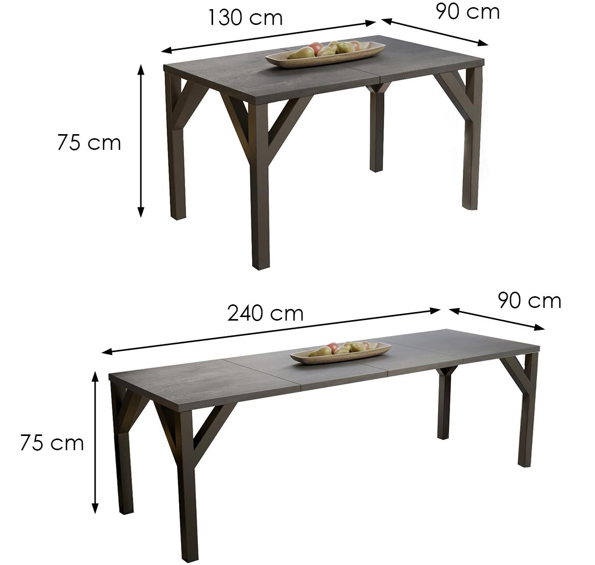 Baltika sto 130(240)x90x75 cm tamno sivi