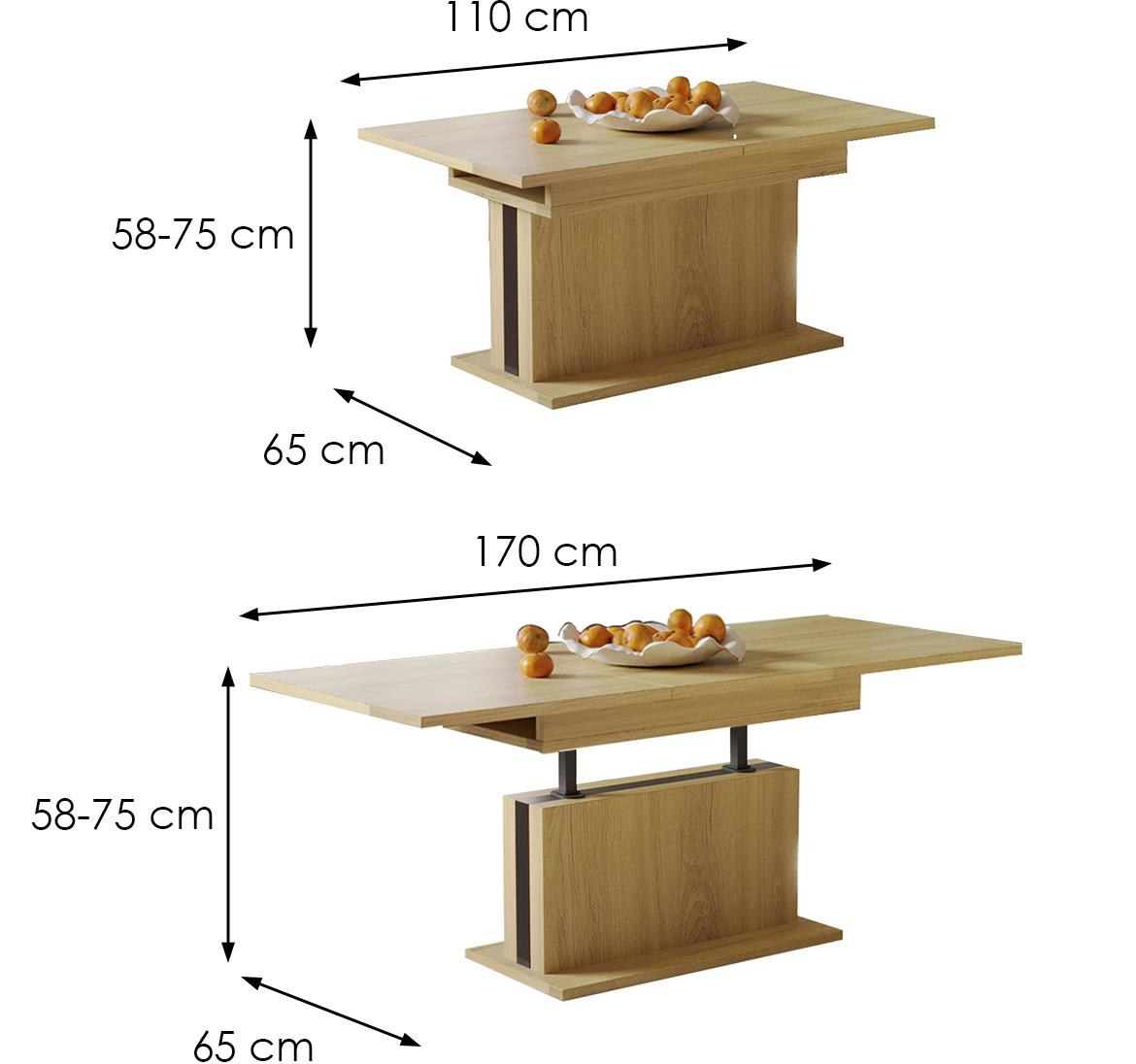 Solaris sto 110(170)x65x75 cm hrast