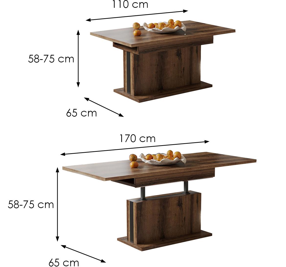 Solaris sto 110(170)x65x75 cm tamni hrast