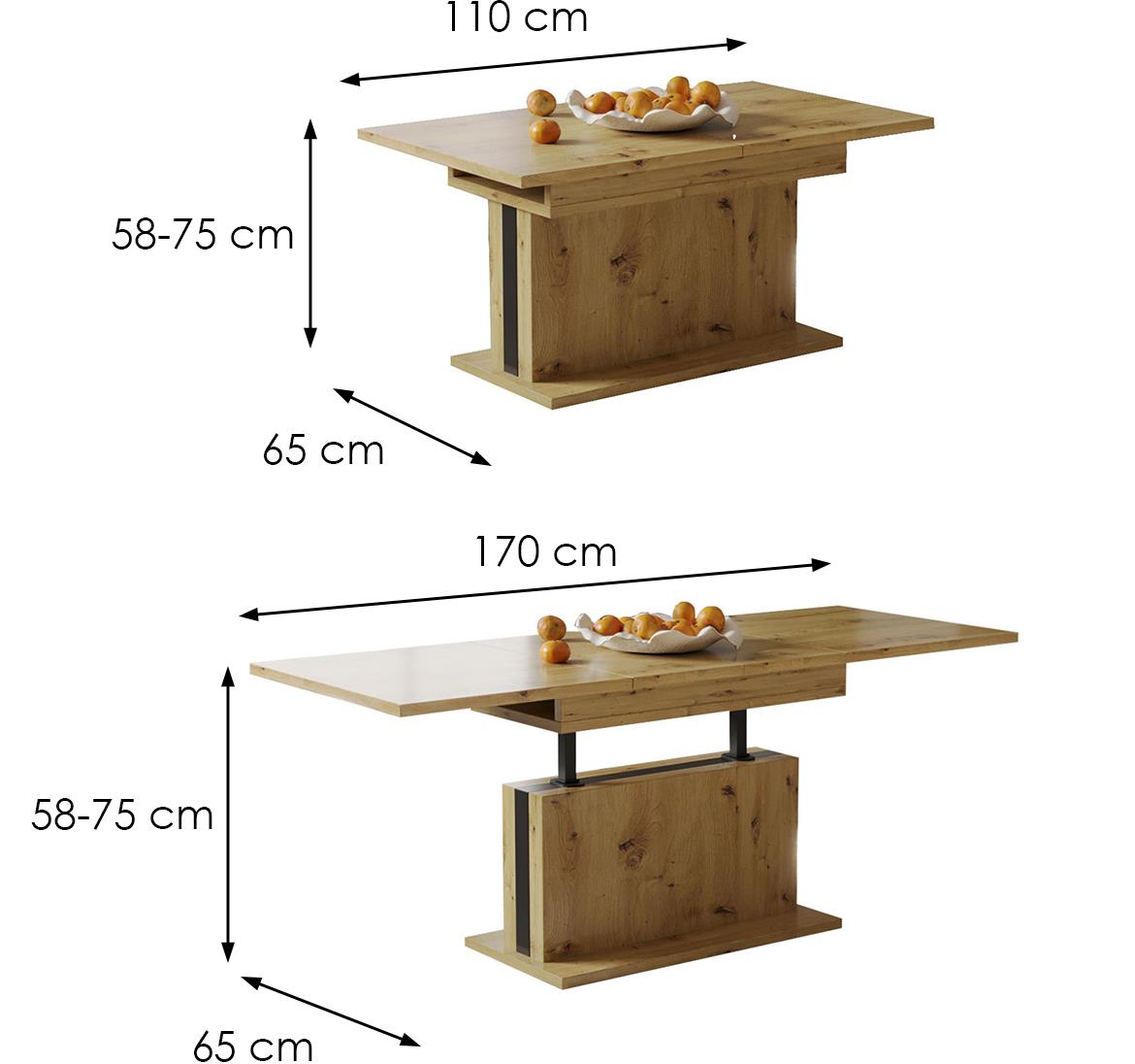 Solaris sto 110(170)x65x75 cm natur (artisan hrast)