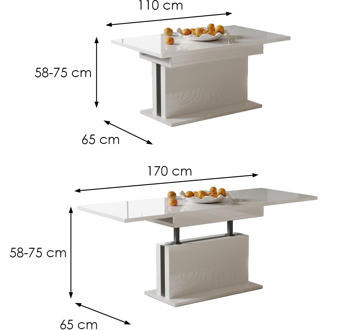 Solaris sto 110(170)x65x75 cm beli visoki sjaj