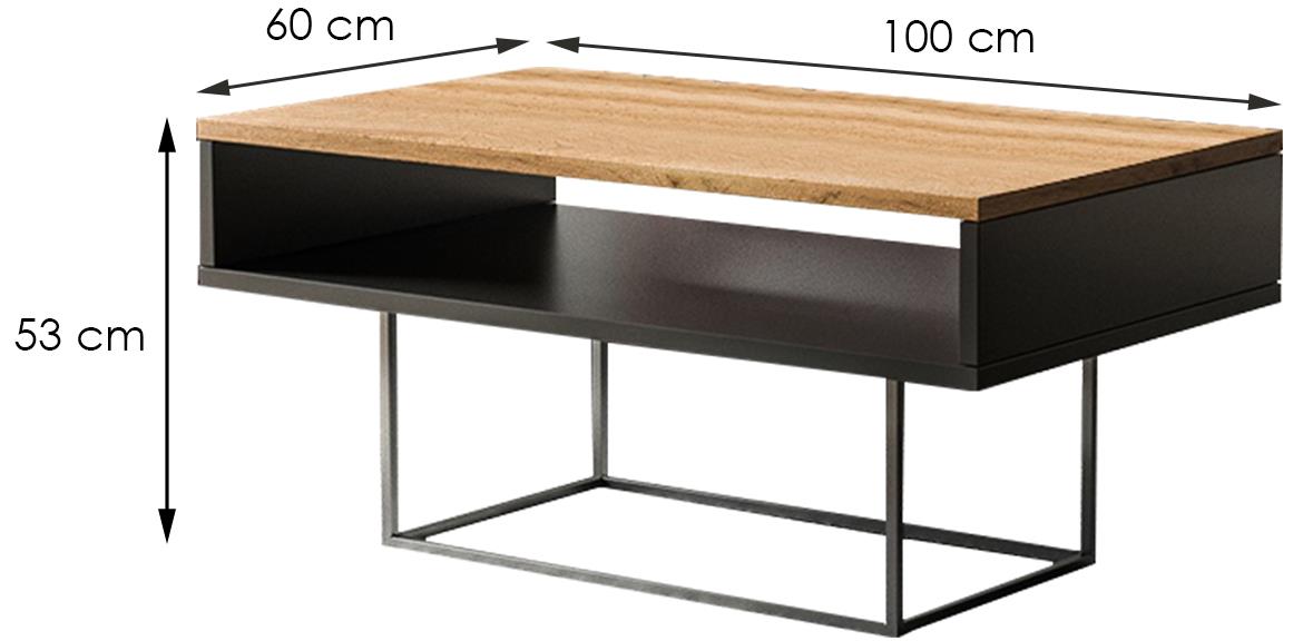 Enna klub sto 1 polica 100x60x53 cm crni/natur (wotan hrast)