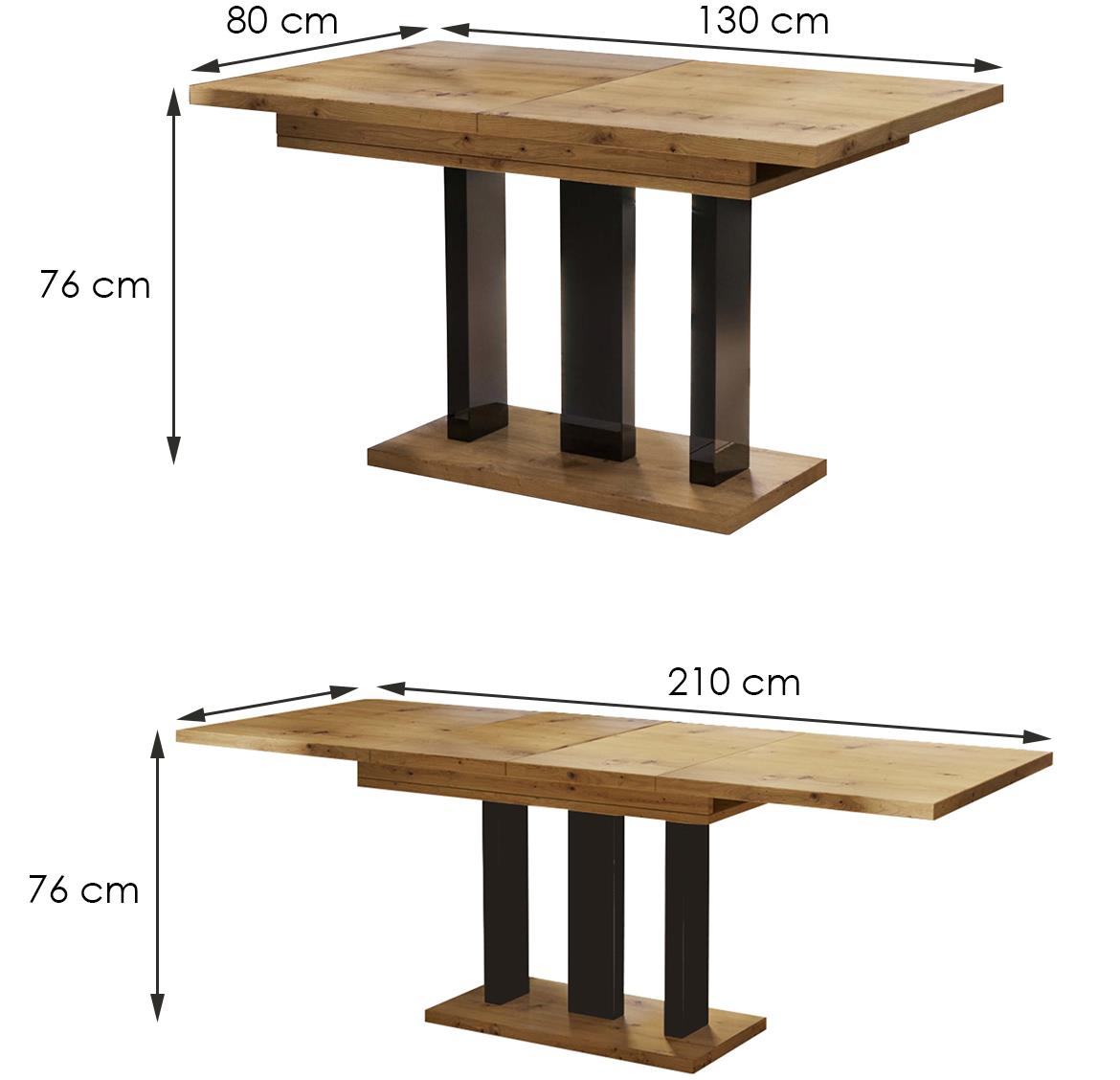 Appia sto 130(210)x80x76 cm natur (artisan hrast)