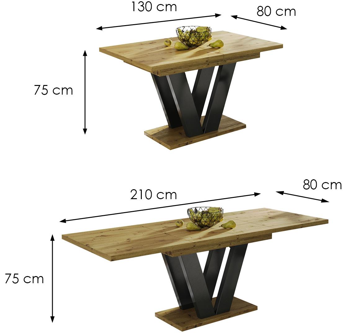 Lara sto 130(210)x80x75 cm natur (artisan hrast)