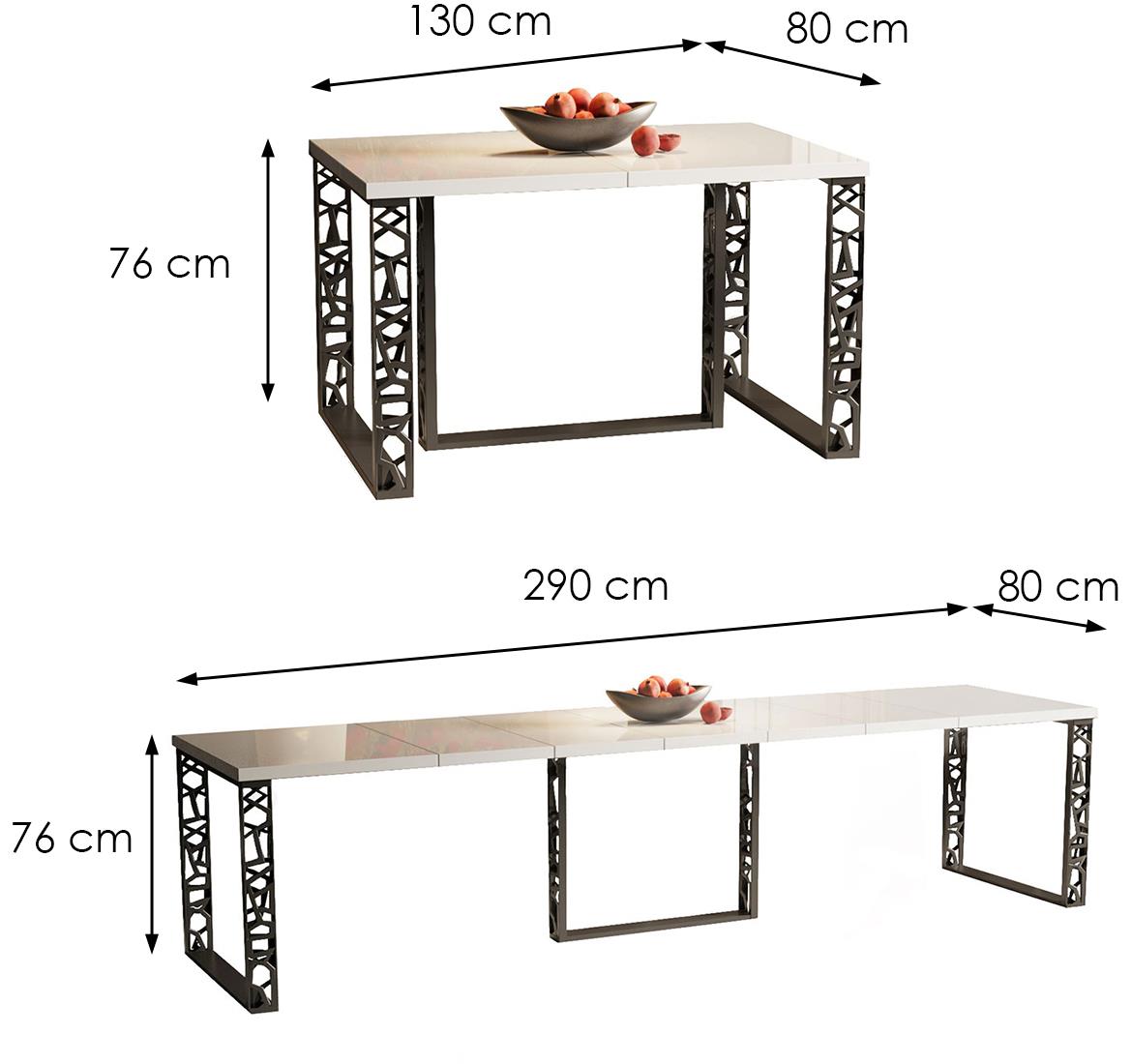 Ewerest Max sto 130(290)x80x76 cm beli visoki sjaj