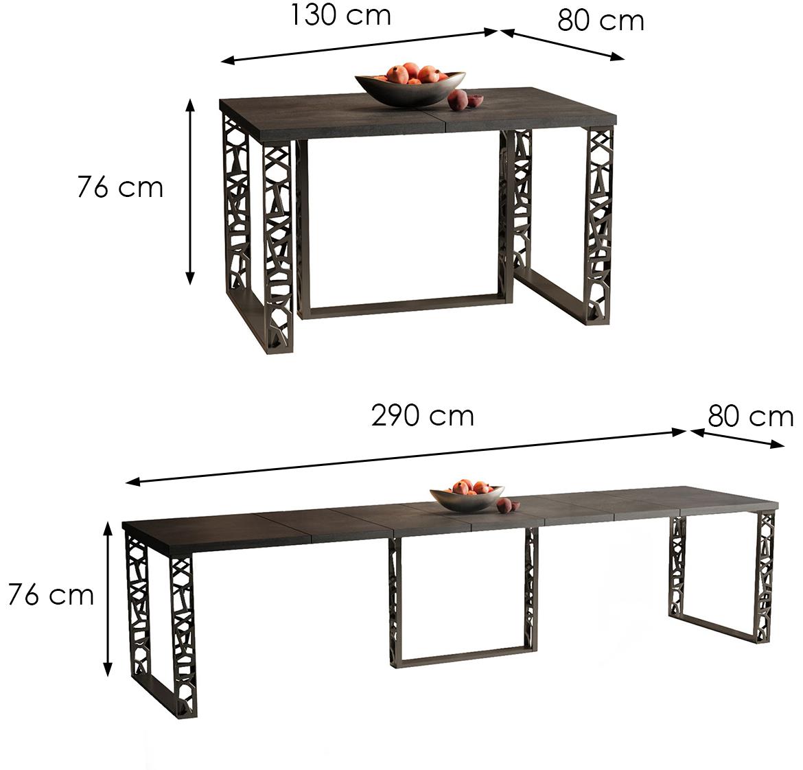 Ewerest Max sto 130(290)x80x76 cm tamno sivi