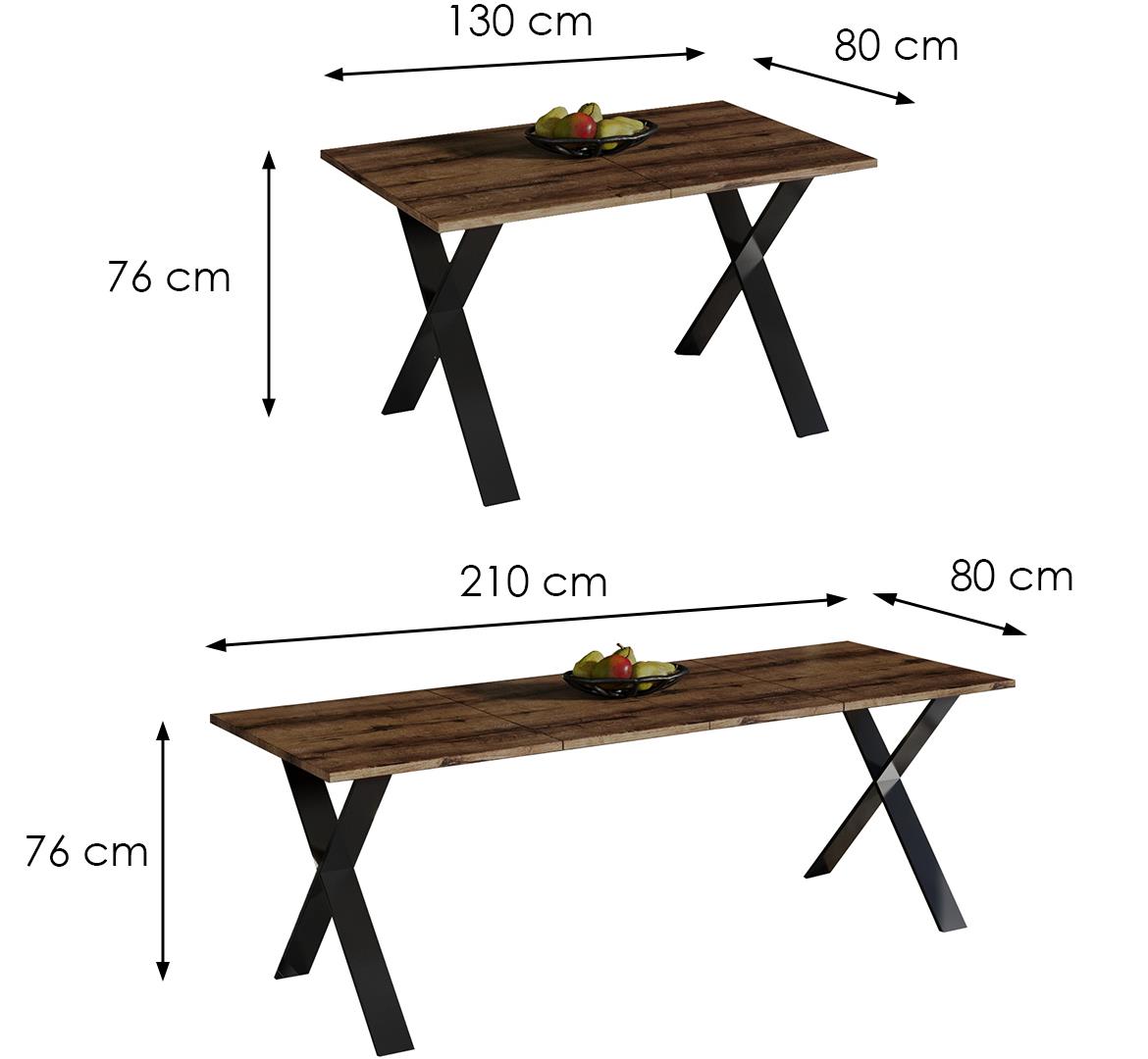 Sto X 130(210)x80x76 cm tamni hrast