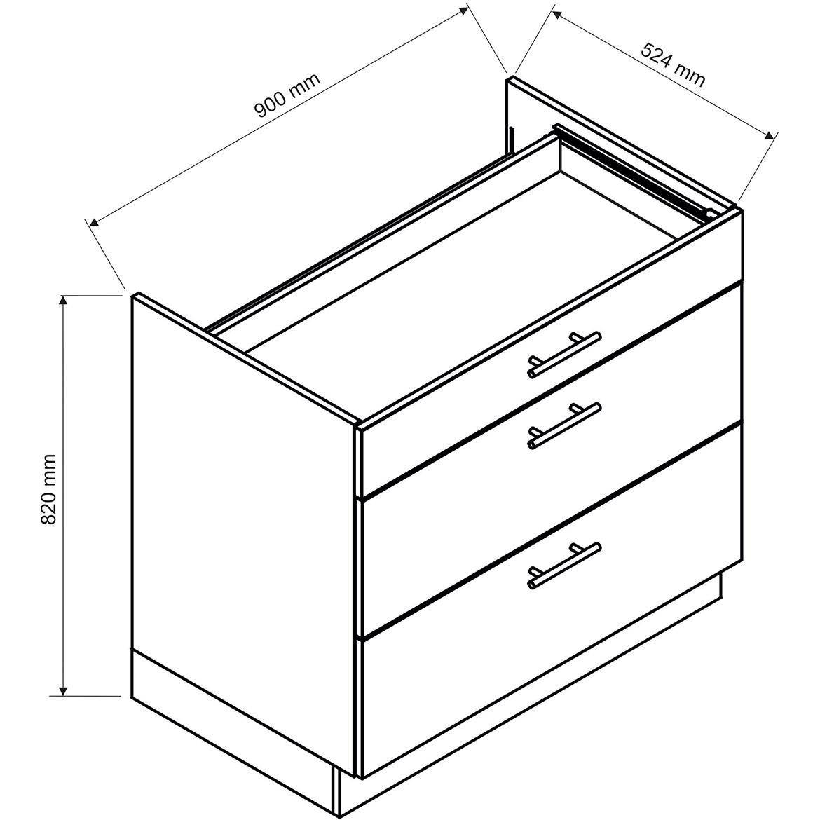 Emily D90PC S/3 kuhinjski element 3 fioke 90x52,4x82 cm belo/sivi