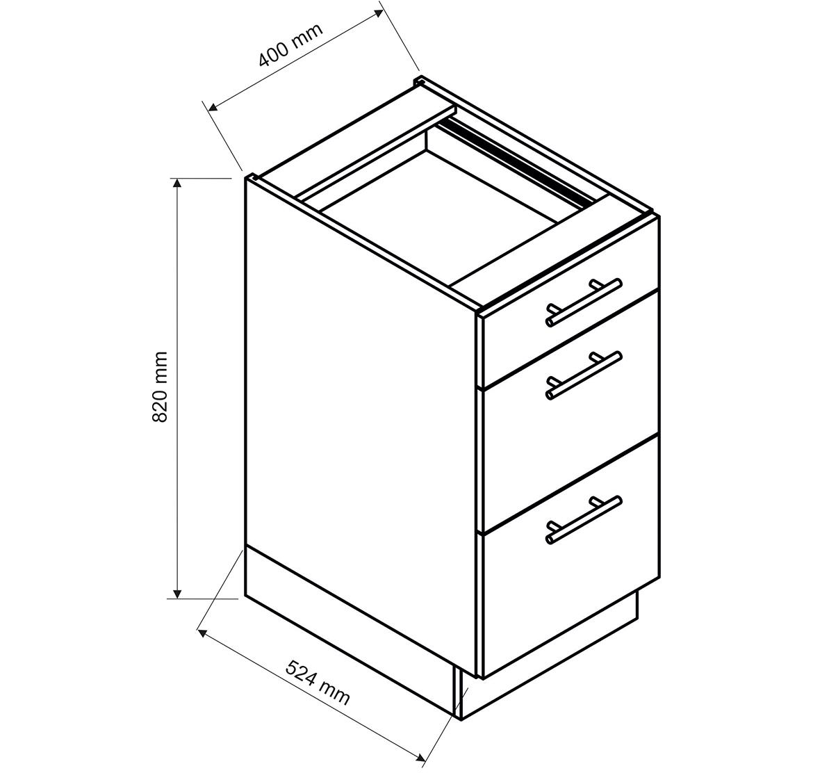 Emily D40S/3 kuhinjski element 3 fioke 40x52,4x82 cm belo/crni