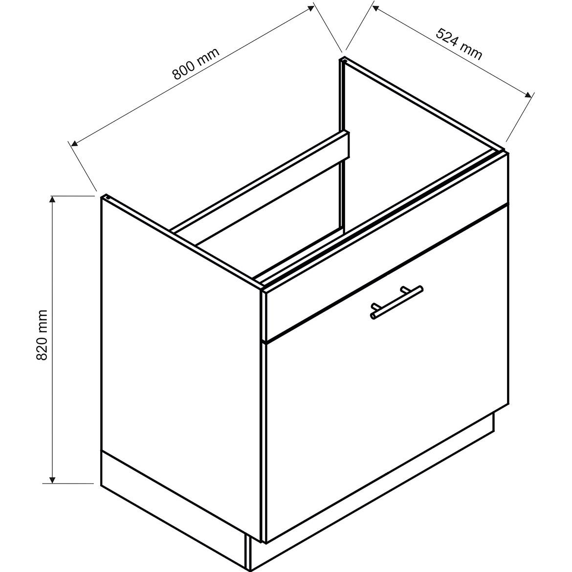 Emily D80ZL S/1 ZASL kuhinjski element 1 vrata 80x52,4x82 cm belo/crni