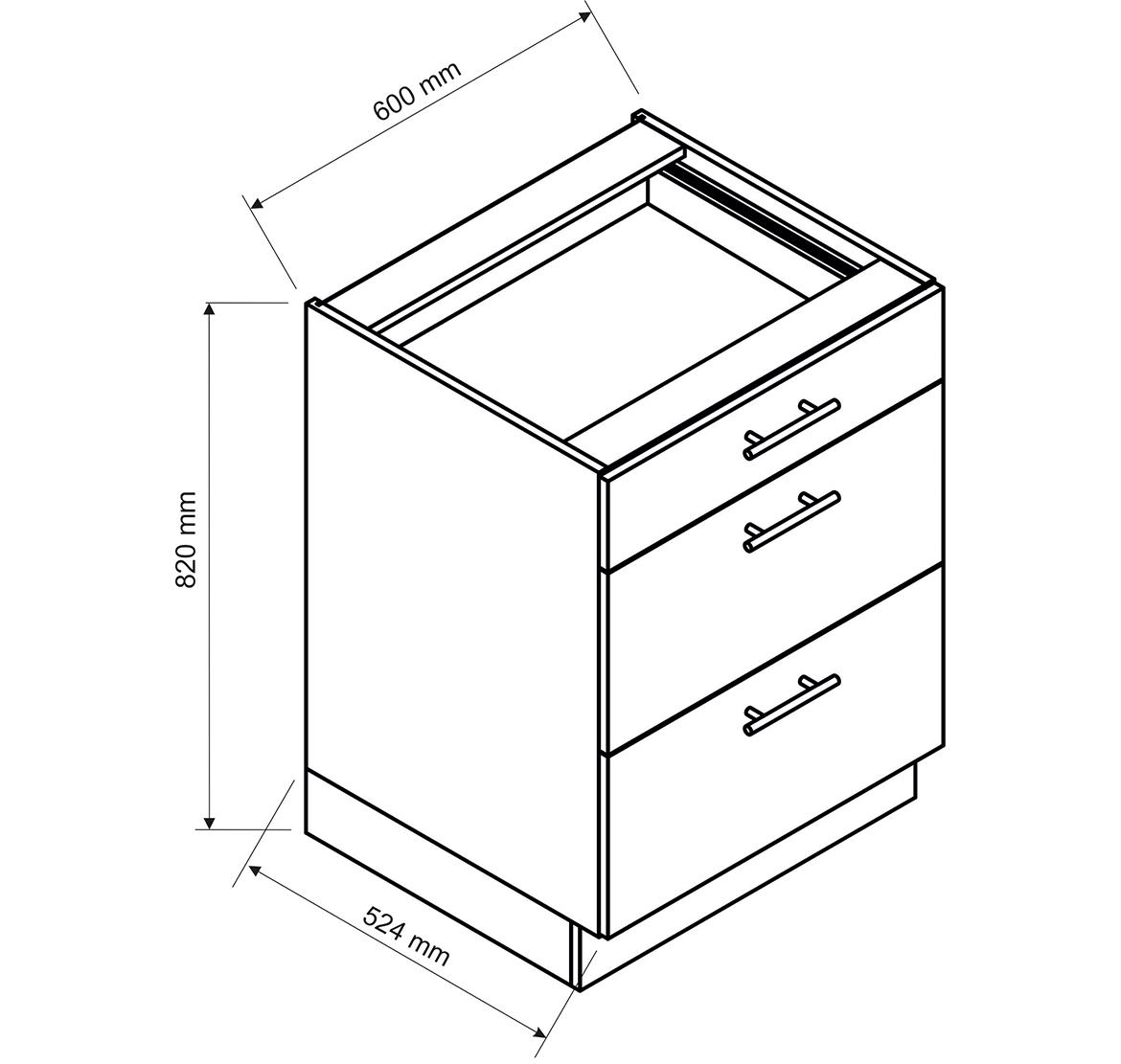 Max D60s/3 kuhinjski element 3 fioke 60x52,4x82 cm belo/tamno sivi