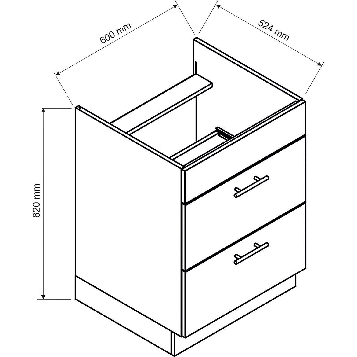 Kate d60pc s/2 zasl kuhinjski element 3 fioke 60x52,4x82 cm belo/crni