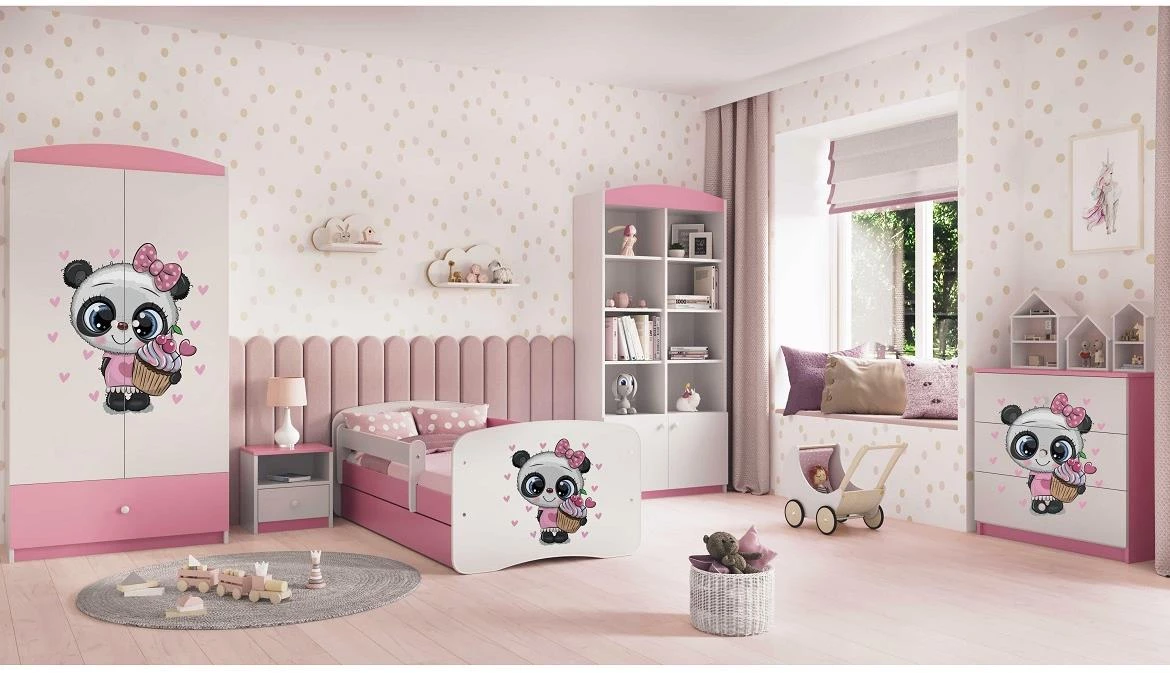 Babydreams krevet sa podnicom i dušekom 80x144x61 cm rozi/print pande