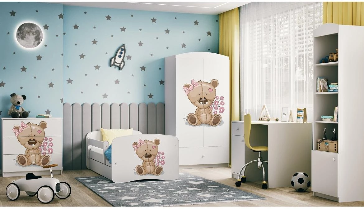 Babydreams krevet sa podnicom i dušekom 80x144x61 cm beli/print medvedica