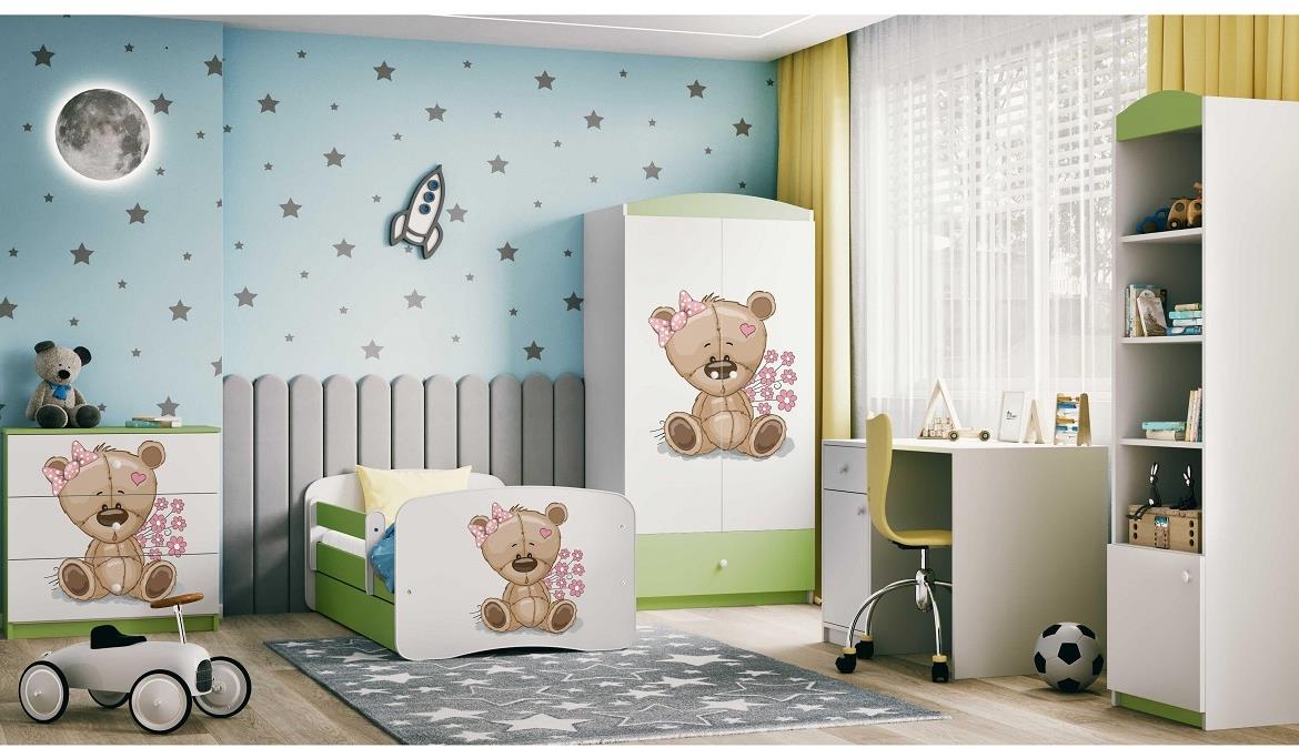 Babydreams krevet sa podnicom i dušekom 80x144x61 cm zeleni/print medvedica