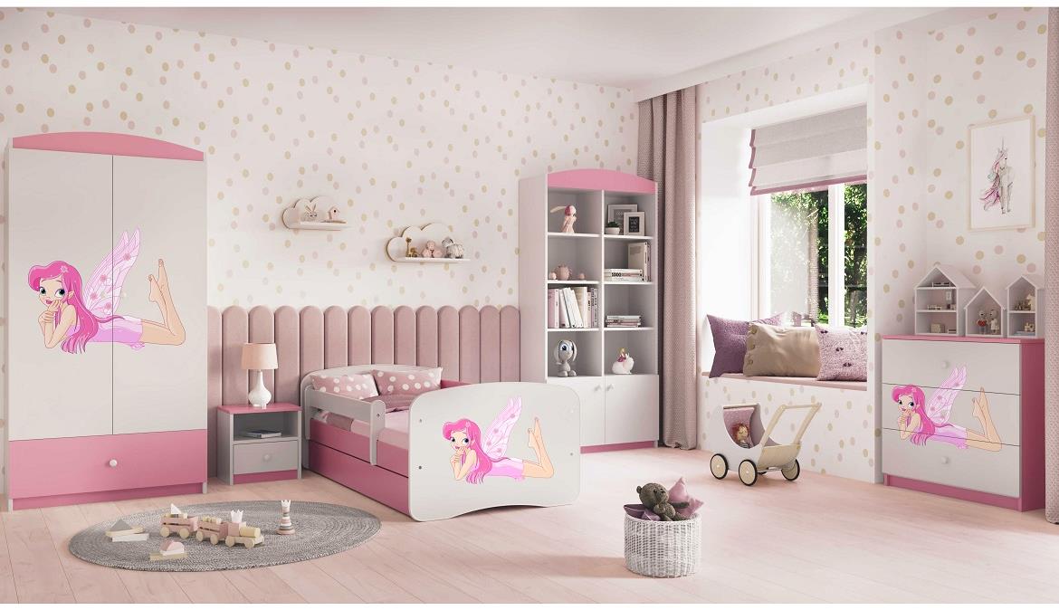 Babydreams krevet sa podnicom i dušekom 90x164x61 cm rozi/print vile 1