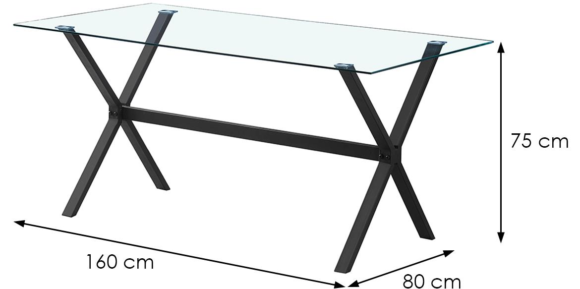 Falcon Ldt-593 sto 160x80x75 cm staklo/crni metal