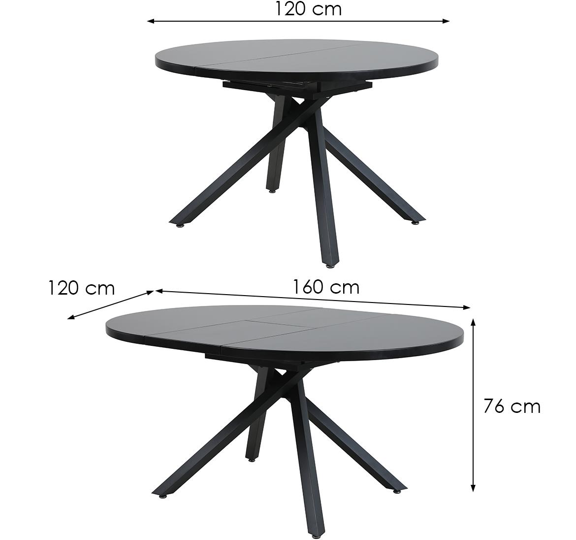 Draco B10038 stol 120(160)x120x76 cm crni